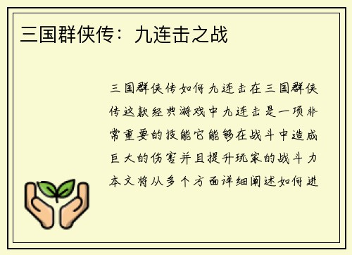 三国群侠传：九连击之战
