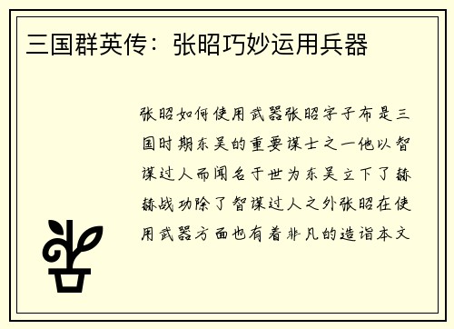 三国群英传：张昭巧妙运用兵器