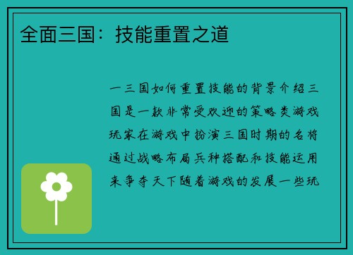 全面三国：技能重置之道